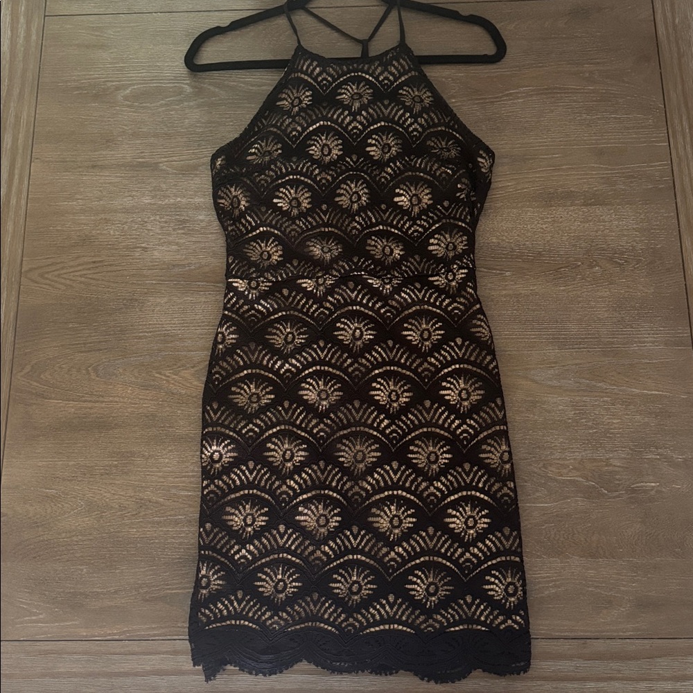 Monteau Black and Gold Lace Dress